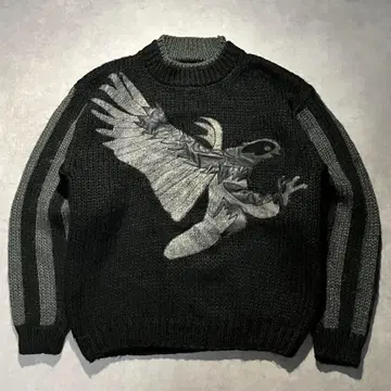 빈티지 이글 레더 패치 니트 스웨터