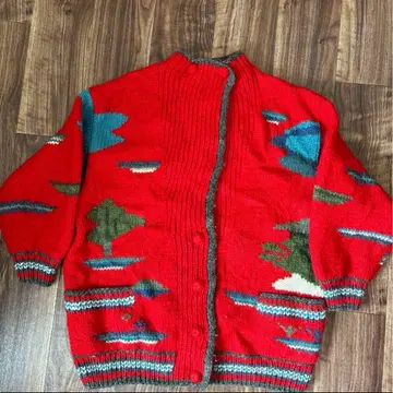 빈티지 울 핸드 니트 디자인 가디건 레어 USA 구제 의류
