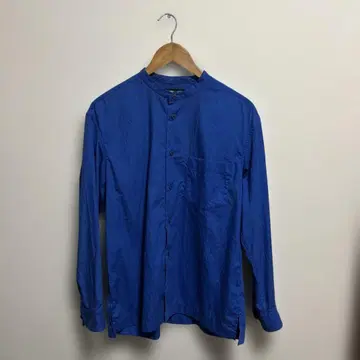 ISSEY MIYAKE MEN 파랑 주름 가공 밴드 카라 셔츠