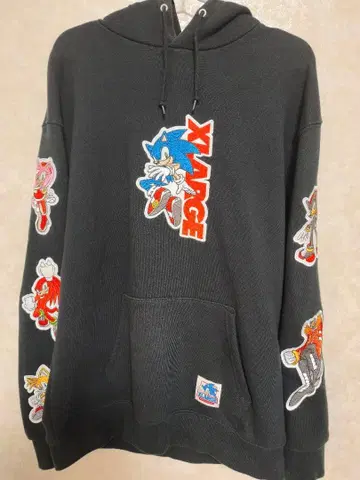 XLARGE 블랙 후드티 캐릭터 자수 소닉 M 사이즈