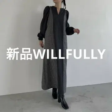 [ 새상품 ] WILLFULLY 2way 패널 트위드 원피스 그레이