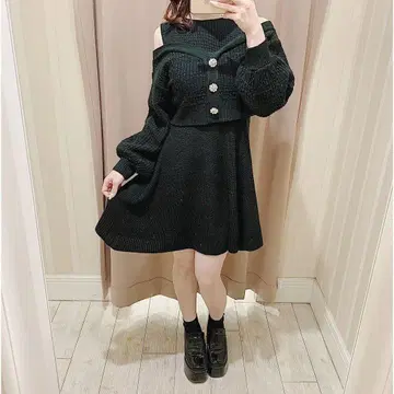 evelyn 오프숄더 니트 원피스 블랙