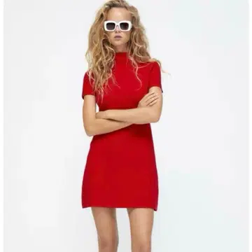 ZARA 레드 반팔 하이넥 원피스 니트 원피스