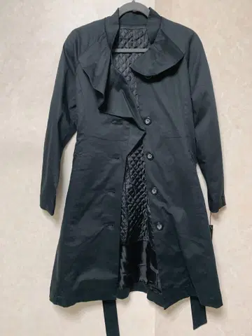 간사이 패션 연합회 블랙 트렌치코트 허리 벨트 포함