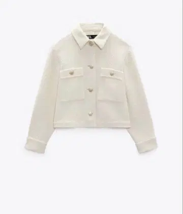 ZARA 골드 버튼 텍스처 아이보리 트위드 자켓