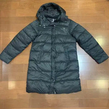 THE NORTH FACE 블랙 후드 부착 롱 다운 자켓