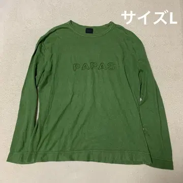PAPAS 파파스 긴팔T셔츠 린넨 그린 양면 자수 로고 L