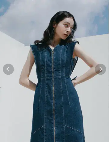 [ Lee 콜라보 ] 플레어 슬리브 데님 원피스 라그나문 프론트 지퍼