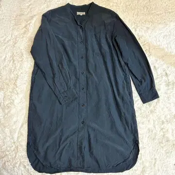 [ 새상품급 ] 마가렛호웰 셔츠 원피스 롱 실크 밴드 카라 네이비