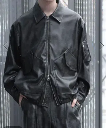 HARE LUXE 가죽 블루종 그레이 계열