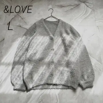 M17855 미사용 앤드러브 키라키라 리본 버튼의 포근한 페더 가디건 L