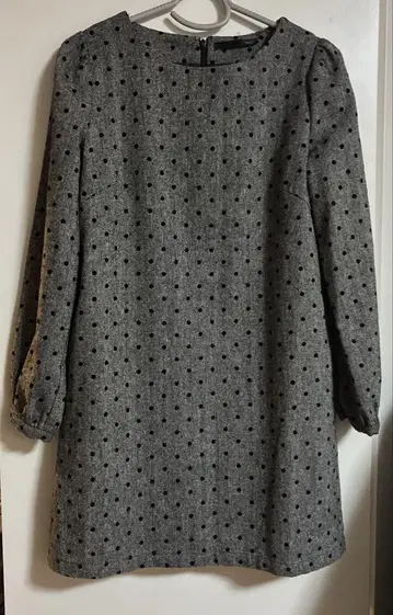 Heather 그레이 x 블랙 도트 울 혼방 긴팔 원피스