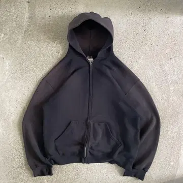 00s Russell 선페이드 블랙 짧은 기장 박스 지퍼 후드티