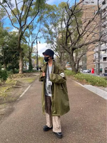 올리브 그린 모즈 코트 롱 기장