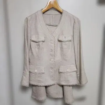 베이지 프린지 자켓 스커트 수트