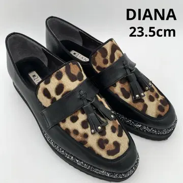 새상품급 초레어 DIANA 통굽 로퍼 레오파드 무늬 송치 태슬 포함 블랙