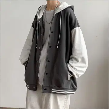 오버 사이즈 맨투맨 후드 부착 자켓 그레이 후드티