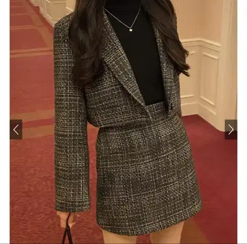 트위드 숏 기장 자켓 x 미니 스커트 셋업 S