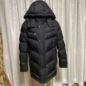 블랙 다운 자켓 롱 기장 후드 부착