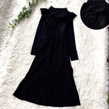 앙데팡당 보타이 니트 프릴 원피스