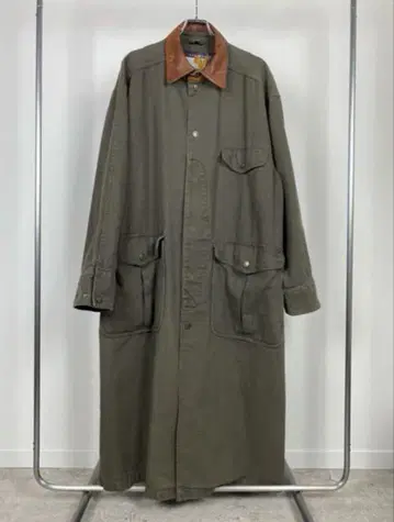 빈티지 밀리터리 모즈 코트 가죽 구제 의류 카키 군 롱
