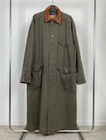 빈티지 밀리터리 모즈 코트 가죽 구제 의류 카키 군 롱