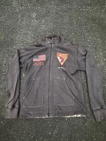 90s AVIREX 크롭 풀 집업 후드티 카모플라쥬 밀리터리 그린 y2k