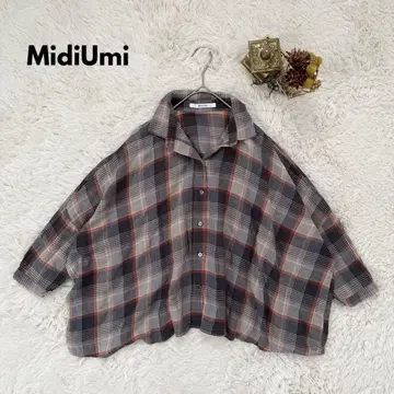 [ MidiUmi ] 코튼 린넨 체크 와이드 셔츠 일본제 빅 루즈핏