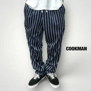 COOKMAN 셰프 팬츠 스트라이프 이지 팬츠 워크 와이드 팬츠