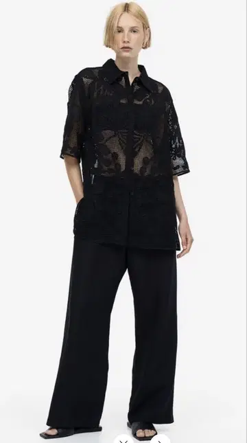 H&M 크로셰 라이크 셔츠 블랙