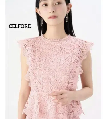 새상품급 셀포드 페플럼 레이스 블라우스 핑크 CELFORD