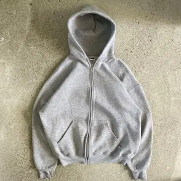 90s Russell hoodie 짧은 기장 박스 지퍼 후드티 그레이