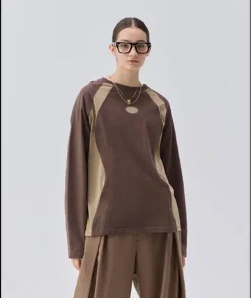 soerte 메쉬 절개 롱 슬리브 T 브라운 사이즈 1