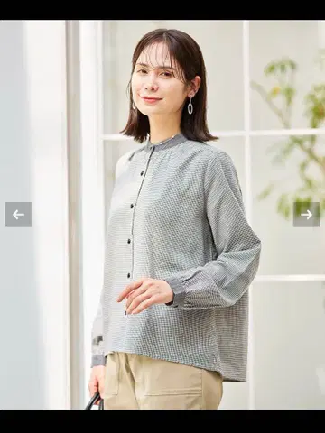 택 포함 새상품 크로커다일 코튼 개더 블라우스 체크