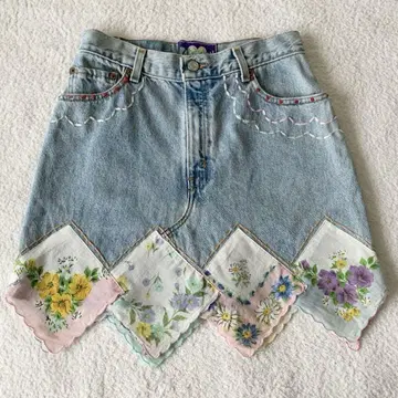 Par Avion 파라비온 손수건 리메이크 데님 스커트 패치워크