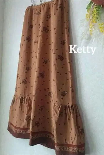 Ketty 케티 가을 컬러 브라운 계열 리버티 패턴 롱 스커트, 일본제
