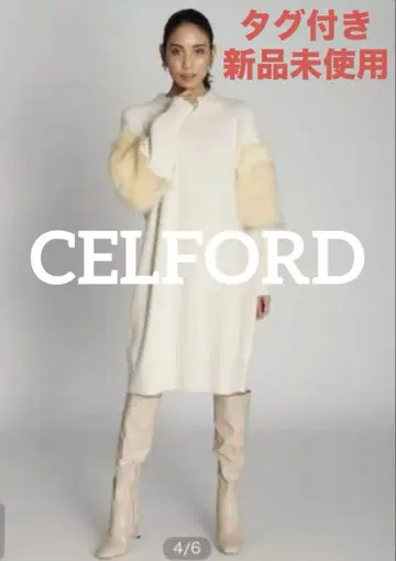 새상품 CELFORD 퍼 슬리브 니트 원피스 캐시미어 혼방 아이보리