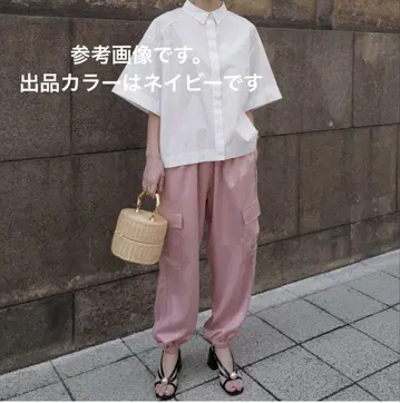 MACHATT 네이비 새틴 카고 팬츠
