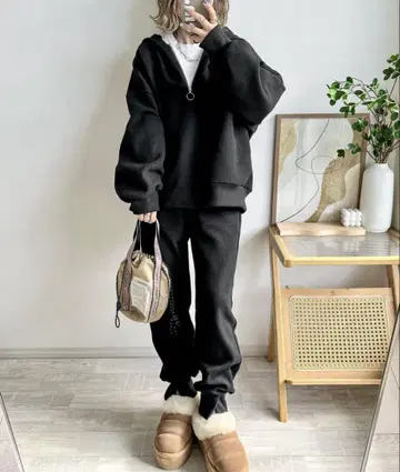 amely 와플 하프 지퍼 셋업