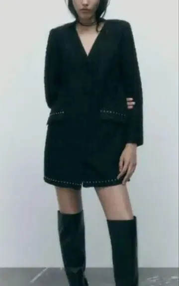 ZARA 트위드 코트 트위드 BLACK 스터드 블랙 자켓