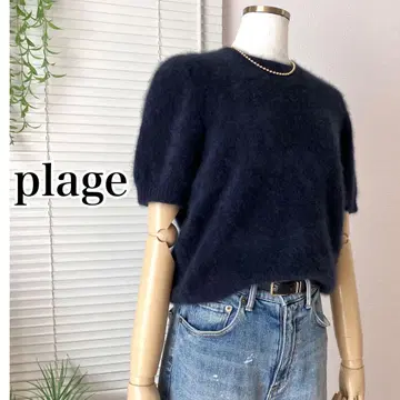 plage 캐시미어 믹스 퍼 반팔 풀오버 퍼 니트