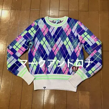 새상품급 마크앤로나 멀티 컬러 다이아몬드 패턴 니트 스웨터 여성용 S