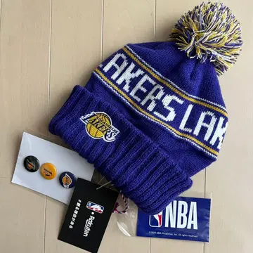 로스앤젤레스 레이커스 니트 모자 자수 로고 배치 세트 새상품