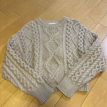 마우지 케이블 짜임 니트 F 라벤더 크롭 백리본