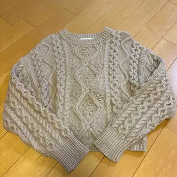 마우지 케이블 짜임 니트 크롭 백리본