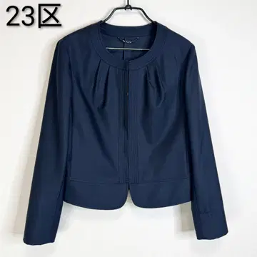 23구 얇은 소재 노카라 자켓 네이비 컬러