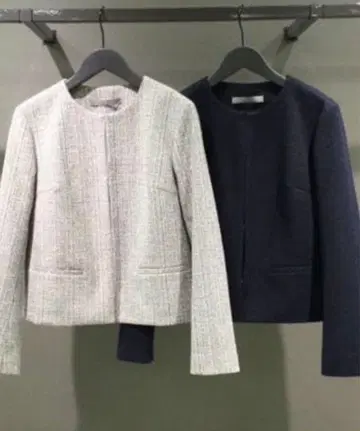 새상품급 띠어리 럭스 트위드 노카라 자켓 네이비 띠어리 36