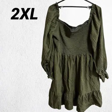 해외 구제 의류 [ 2XL ] 그린 롱 슬리브 티어드 미니 원피스