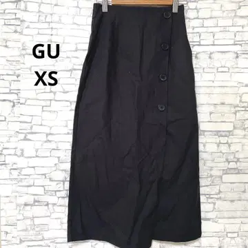 GU 지유 버튼 달린 블랙 타이트 롱 스커트 앞 슬릿 XS