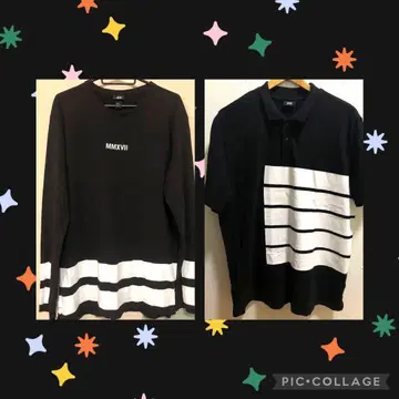 H&M 스트라이프 피케 셔츠 + 긴팔 셔츠 세트 블랙/화이트